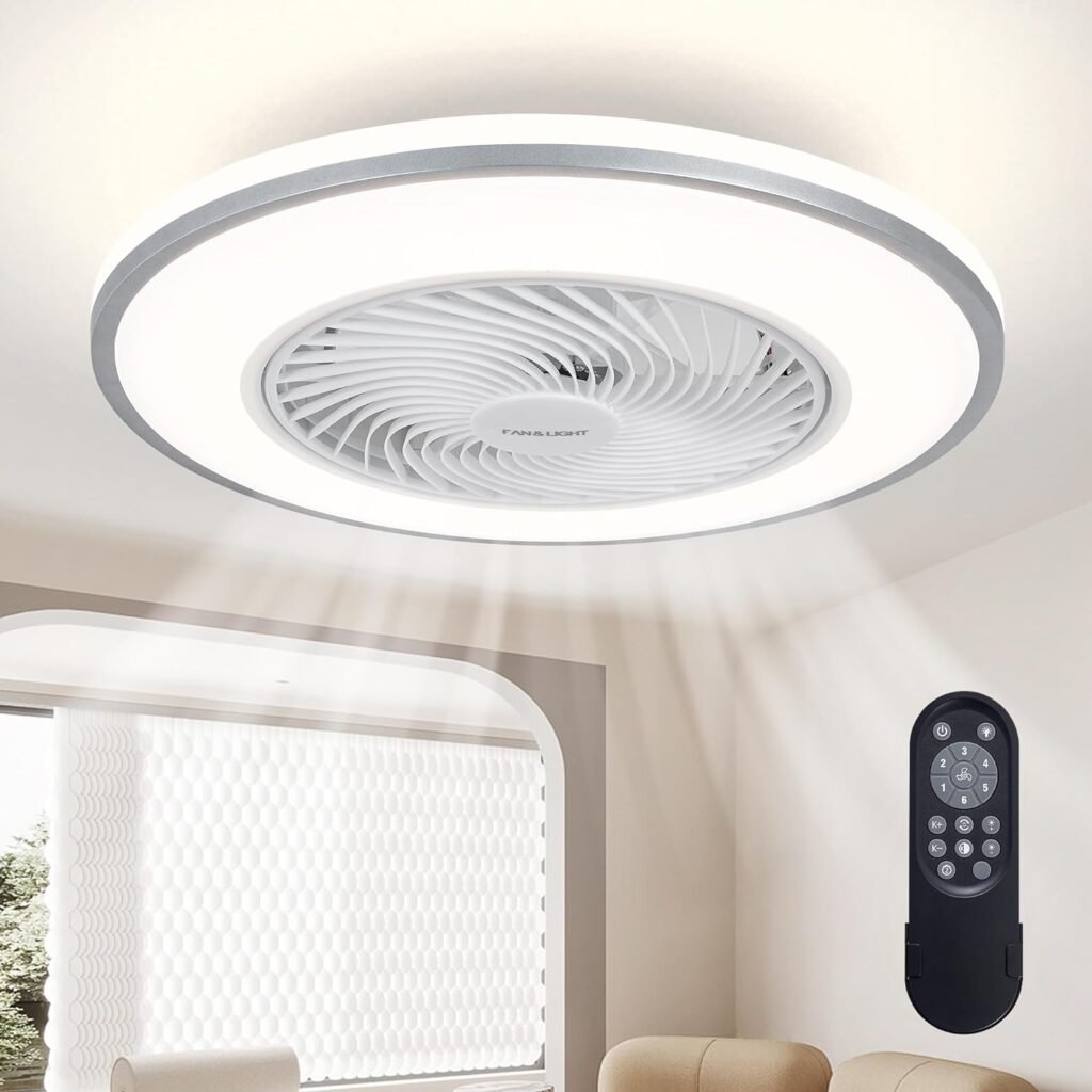 LODADRA 20 Ceiling Fans with Lights, Low Profile Ceiling Fan with Light and Remote, Flush Mount Ceiling Fan with 6-Speed Reversible for Bedroom Living Room Kitchen