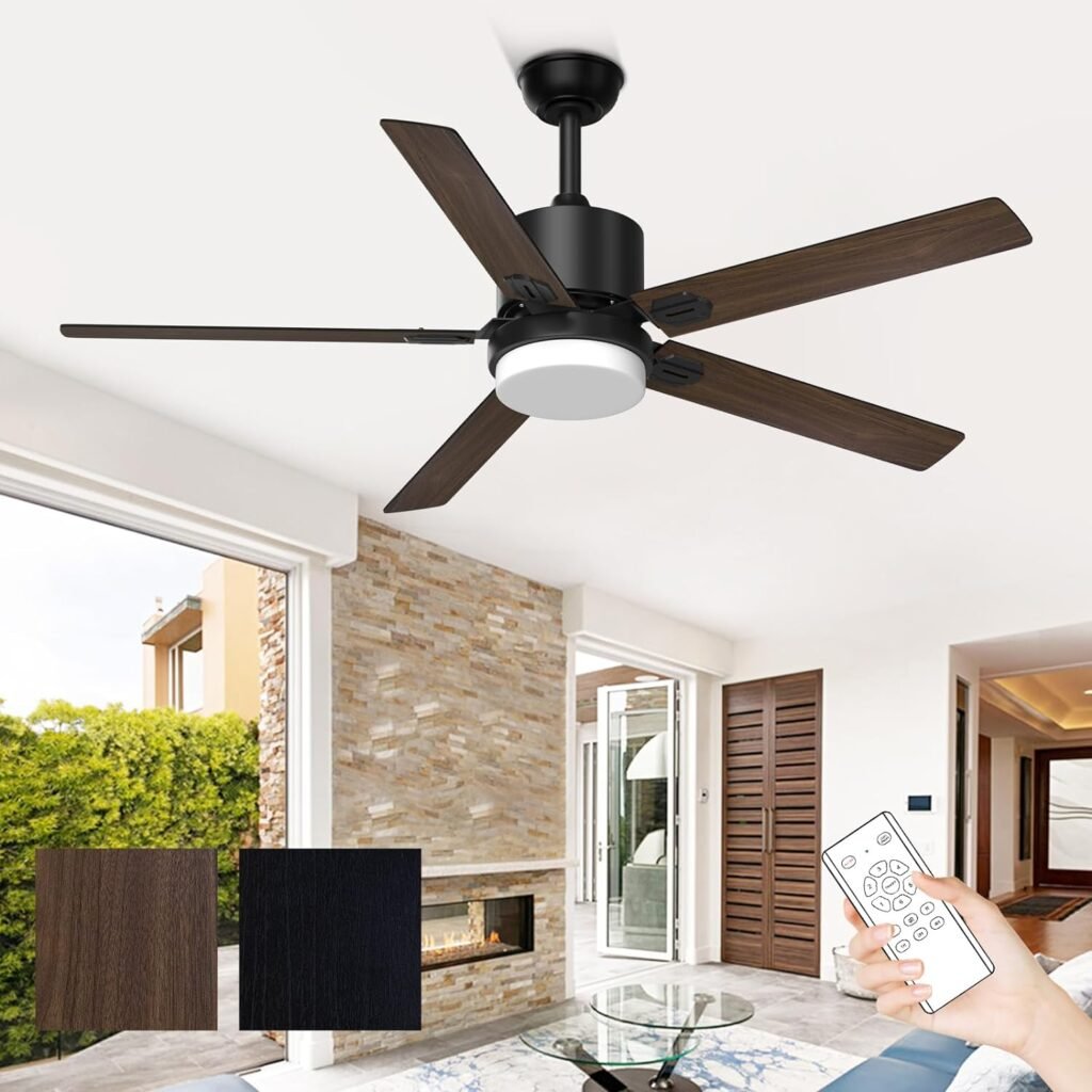 Obabala Ceiling Fans with Lights, 52-inch Outdoor/Indoor Fan with Remote, Matte Black, (5 Blades)
