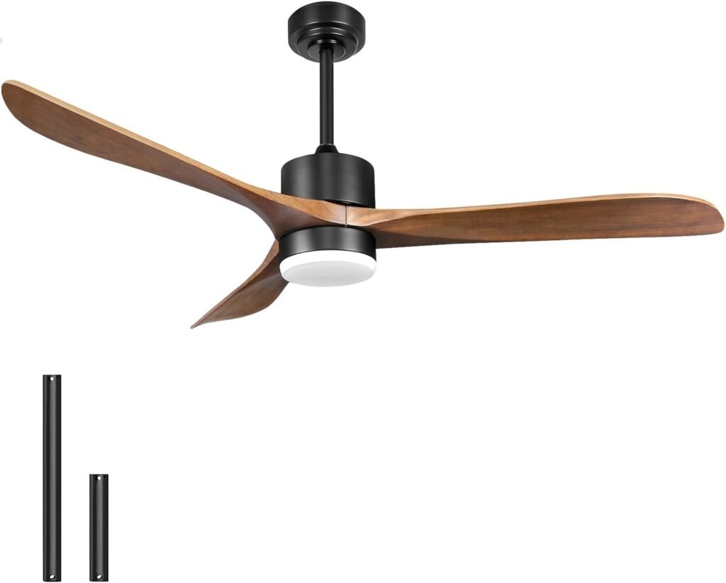 Wisful Ceiling Fans with Lights Remote Control, 56 Outdoor Wood Ceiling Fan with Light Memory for Patio Gazebo Living Room Bedroom, Walnut  Matte Black