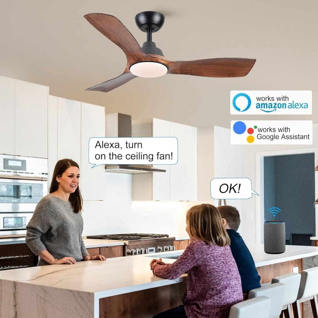 42 Inch Ceiling Fan With Lights and Remote, Smart Ceiling Fans Compatible with Alexa Smart Tuya app, Reversible Noiseless DC Ceiling Fan for Indoor Bedroom Living Room Kids Boys Room Patio