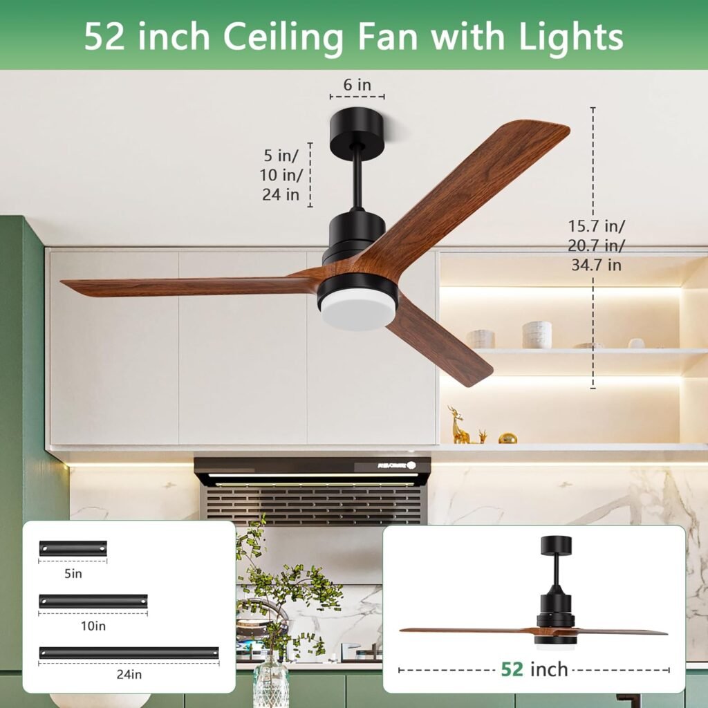 BECLOG Ceiling Fan with Light, 60 Ceiling Fans with Remote Indoor Outdoor DC Motor Modern Ceiling Fan with Light LED for Dining Room, Bedroom, Kitchen, Living Room, Patios, Farmhouse