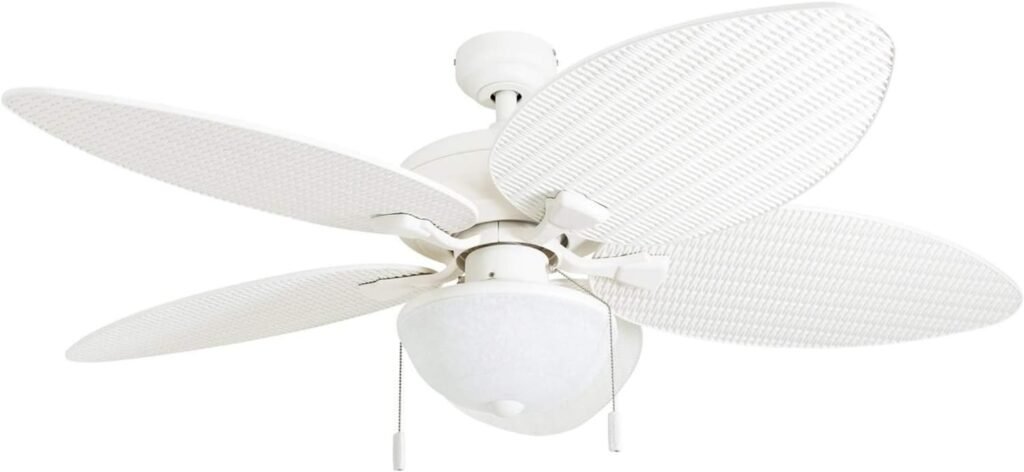 Honeywell Ceiling Fans Inland Breeze, 52 Inch Tropical Indoor Outdoor Ceiling Fan with Light, Pull Chain, Three Mount Options, Weather Resistant Blades - 50511-01 (White)