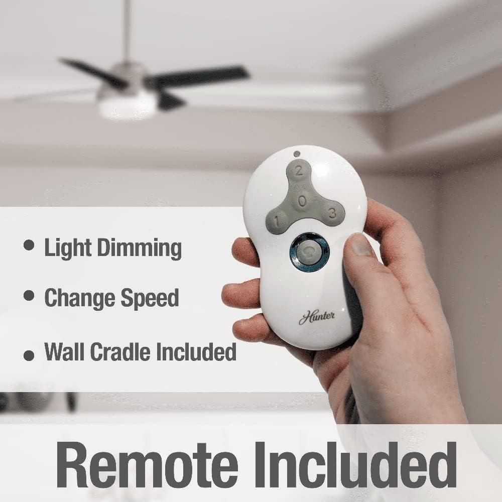 Hunter Dempsey Indoor Ceiling Fan with LED Light and Remote Control, 44, White