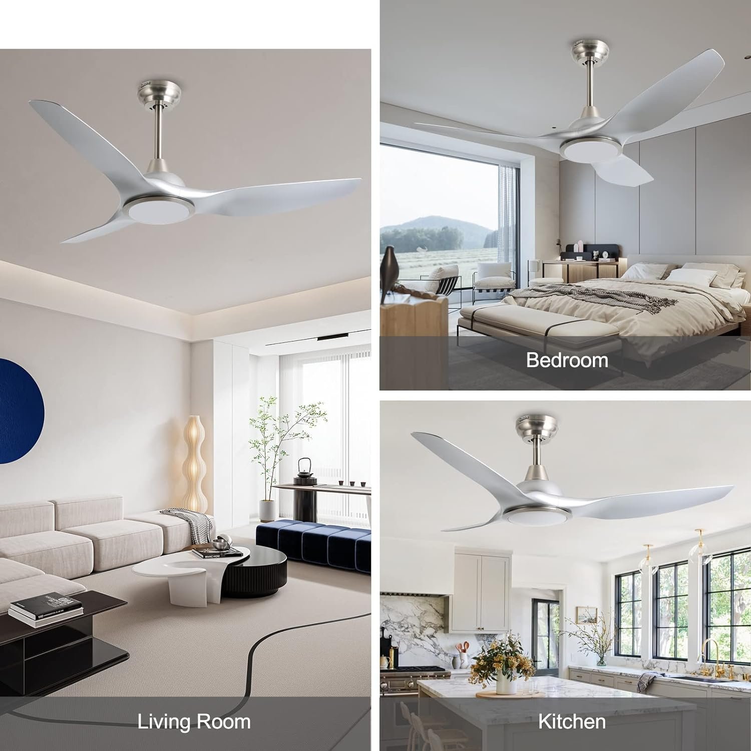 52 Inch 6 Speed High CFM Quiet DC Motor Modern Ceiling Fan with Lights Remote Control, 3 Blade White Gold Indoor Bedroom Living Room Ceiling Fan