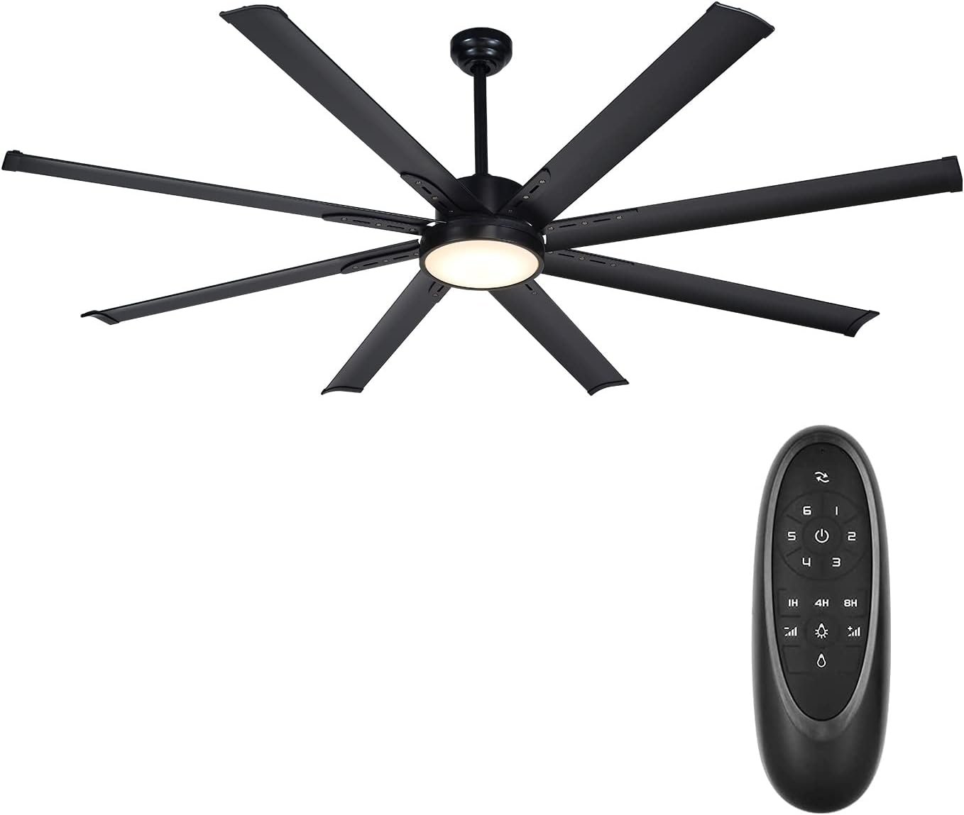 72 Inch Industrial DC Motor Ceiling Fan with LED Light, ETL Listed Damp Rated Indoor or Covered Outdoor Ceiling Fans for Living Room Basement Sunroom Porch Patio, 6-Speed Remote Control, Black