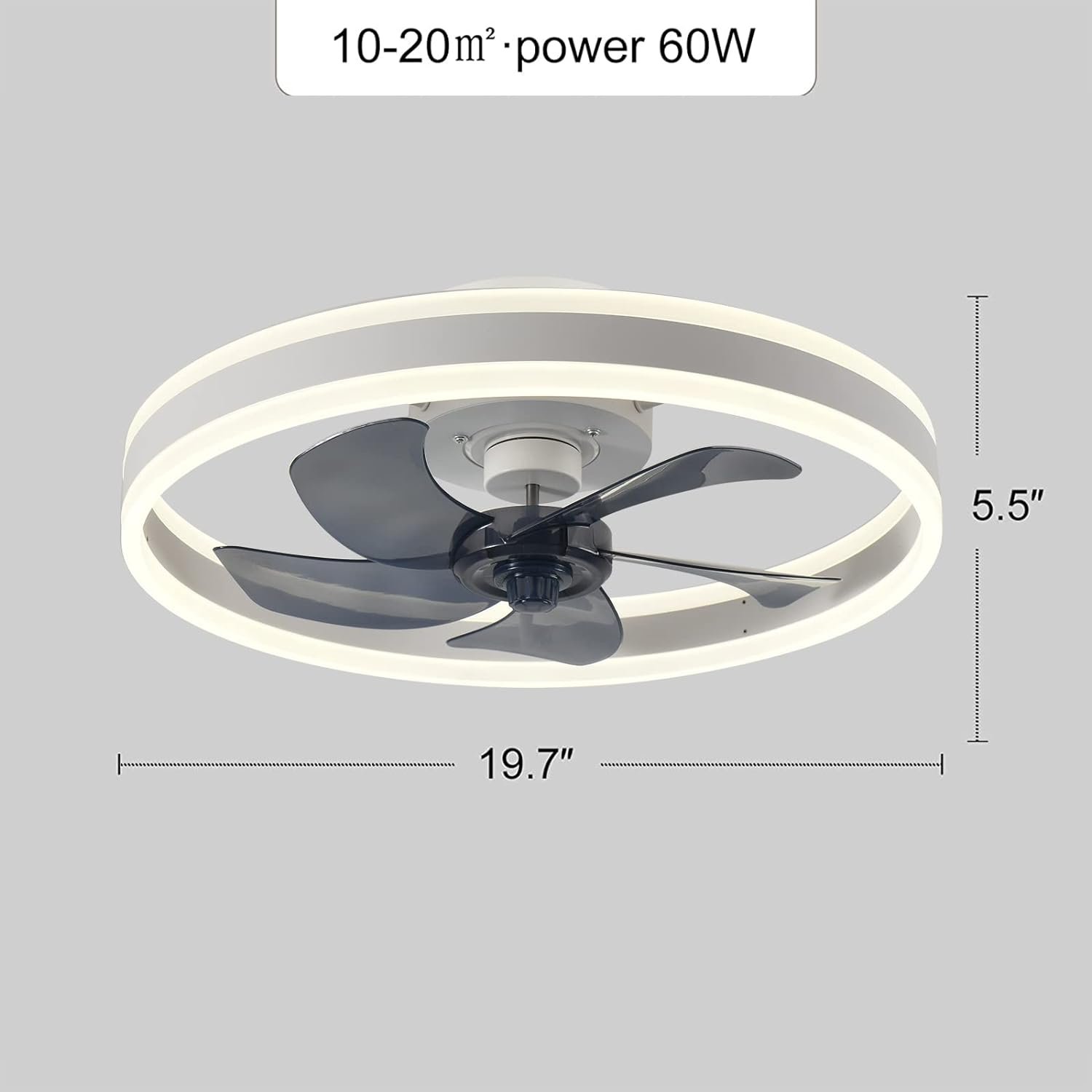 AHAWILL Fandelier Ceiling Fans with Lights and Remote,Modern Flush Mount Ceiling Fan with Light 6 Speeds Timing,Low Profile Ceiling Fans for Bedroom,Study,Dining Room,etc.(19.7 White)