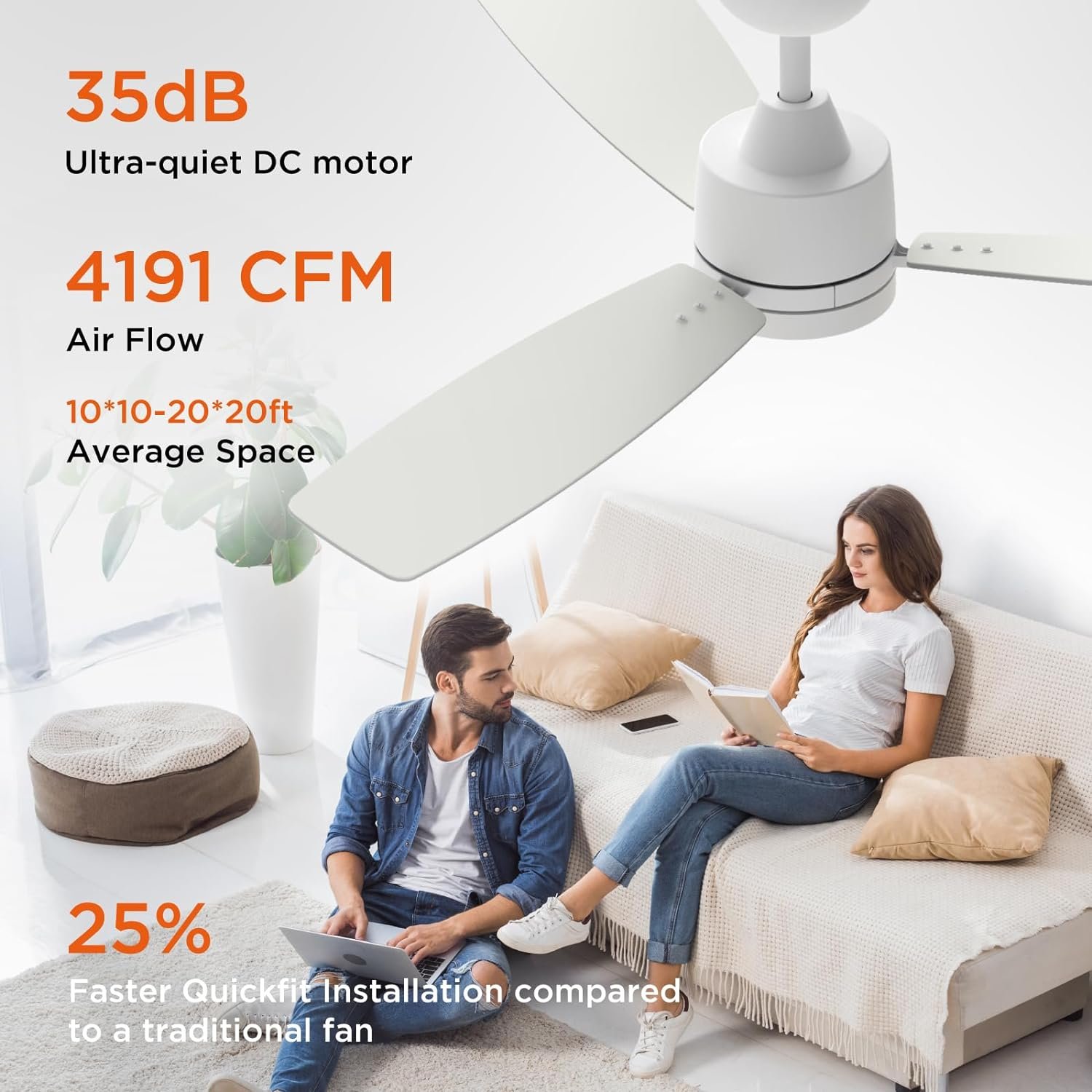TALOYA Ceiling Fans with Lights 52 inch Ultra-Quiet Ceiling Fan with DC Motor and Remote for Living Room Dining Room Bedroom Patio